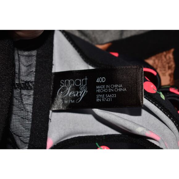 SMART & SEXY SWIM NEW‎ $27 Twist Bandeau Tankini Black Sweet Cherry 40D - Picture 3 of 3